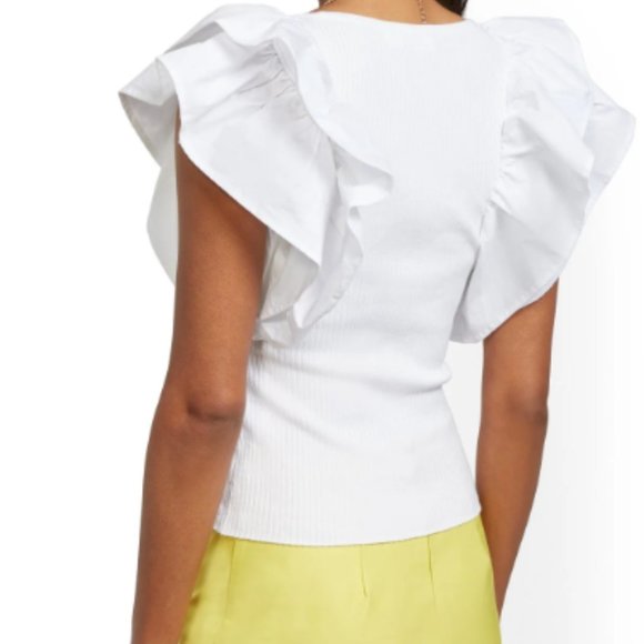 Lime Green Ruffled-Sleeve Sweater - 7th Avenue - Picture 2 of 2